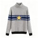 Women's Gray Blue Stripe Yellow Star Turtleneck Sweater - Retro Casual Knit Top