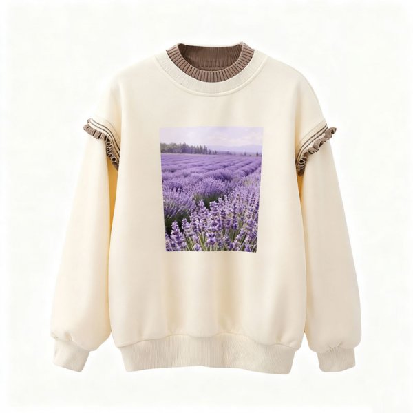 Women's Pastel Lavender Field Print Relaxed Fit Sweatshirt