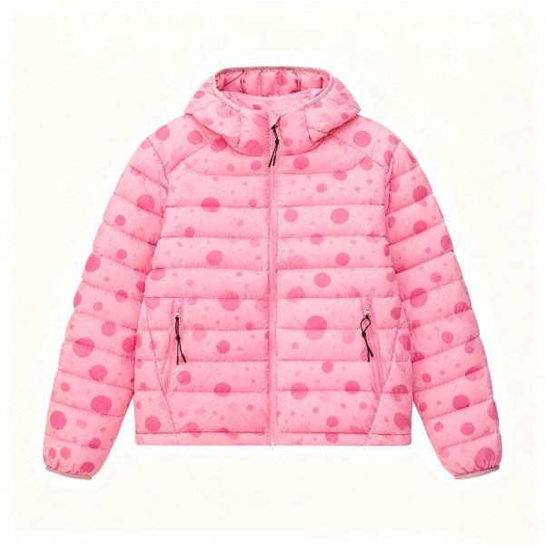 Women's Pink Large Polka Dot Puffer Jacket - Lively Sweet Winter Coat